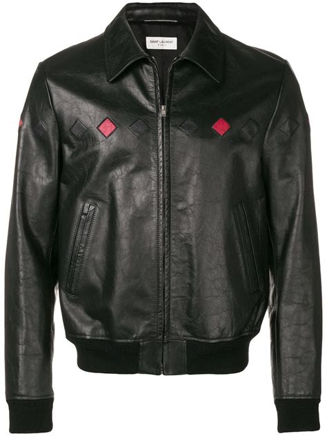 yves saint laurent leather biker jacket|Saint Laurent varsity jacket.